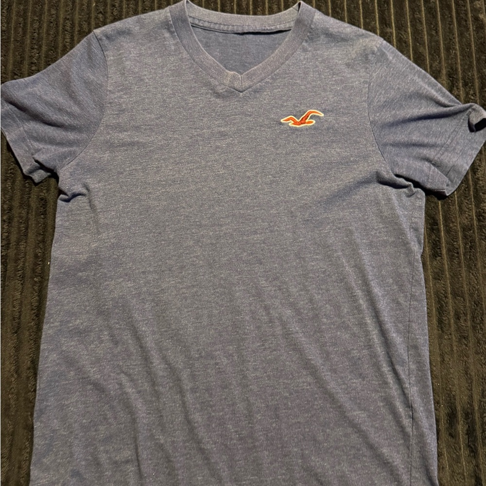 Hollister Men's Heather Blue V-Neck Tee